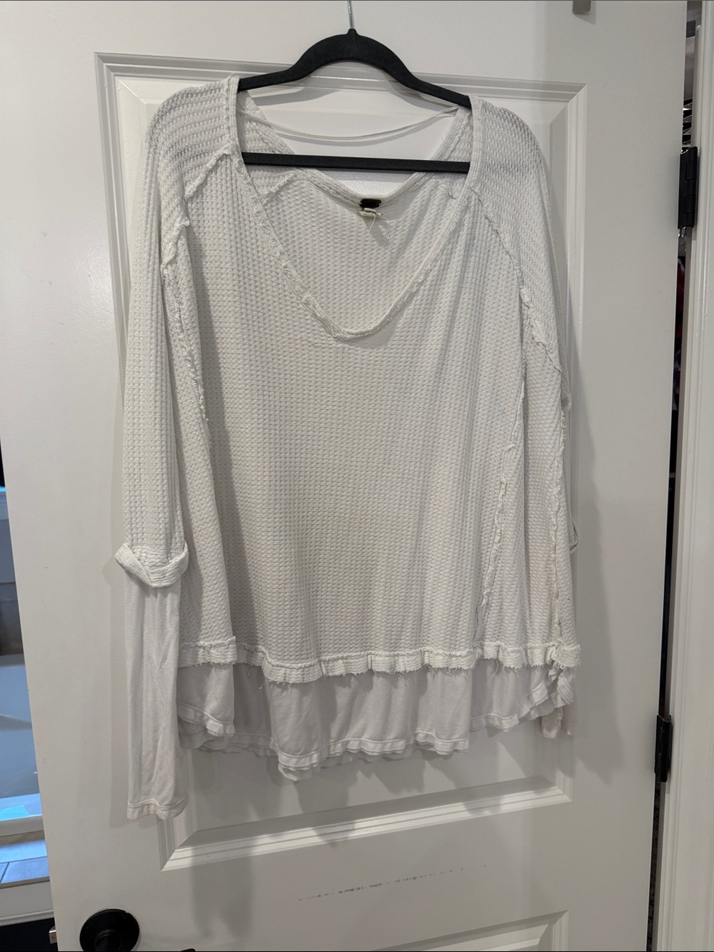 WE THE FREE Free People Size M White Women's Layered Waffle Knit Long-Sleeve Top